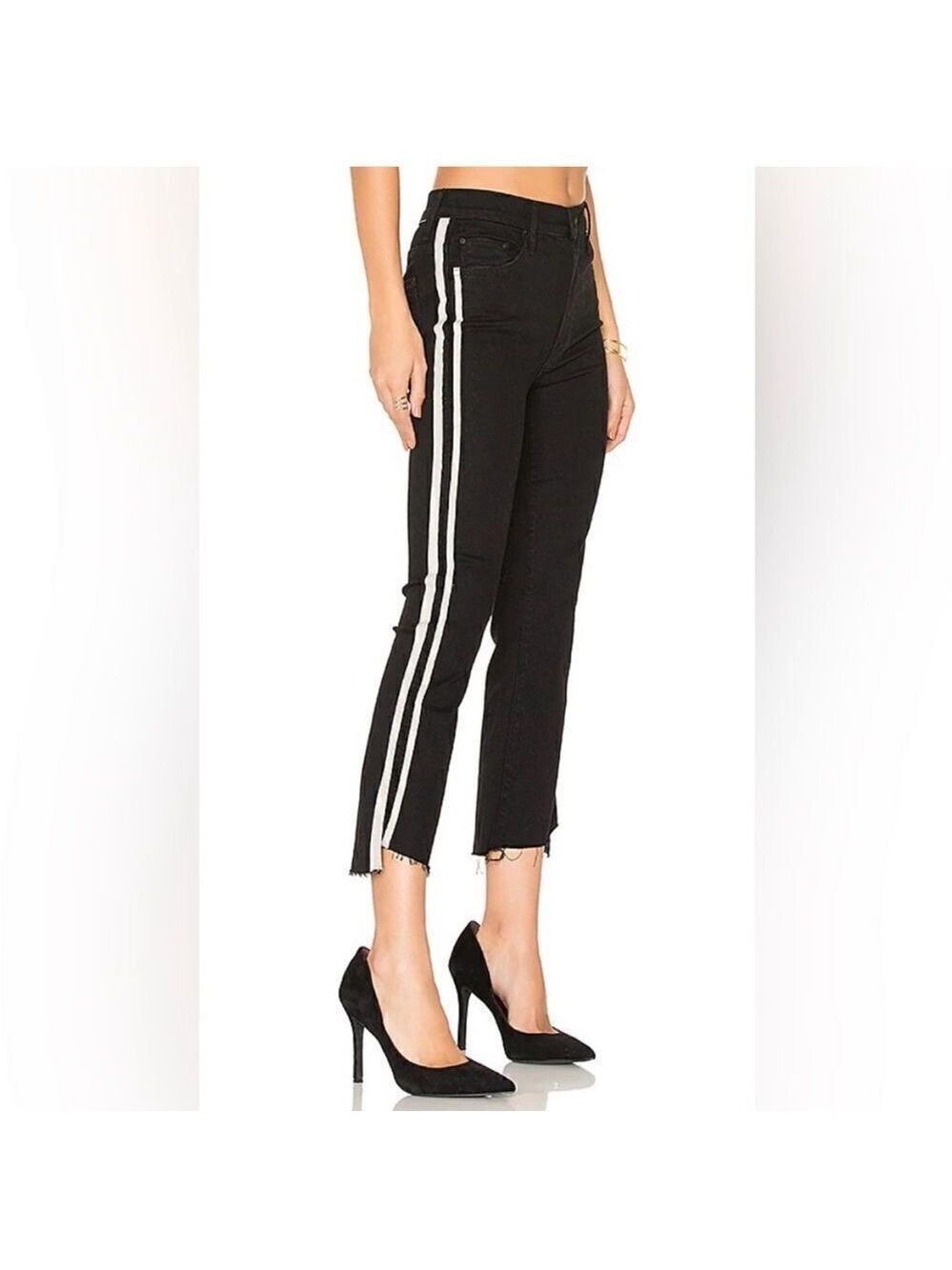 Mother The Insider Crop Step Fray Guilty Racer Stripe Jeans‎
